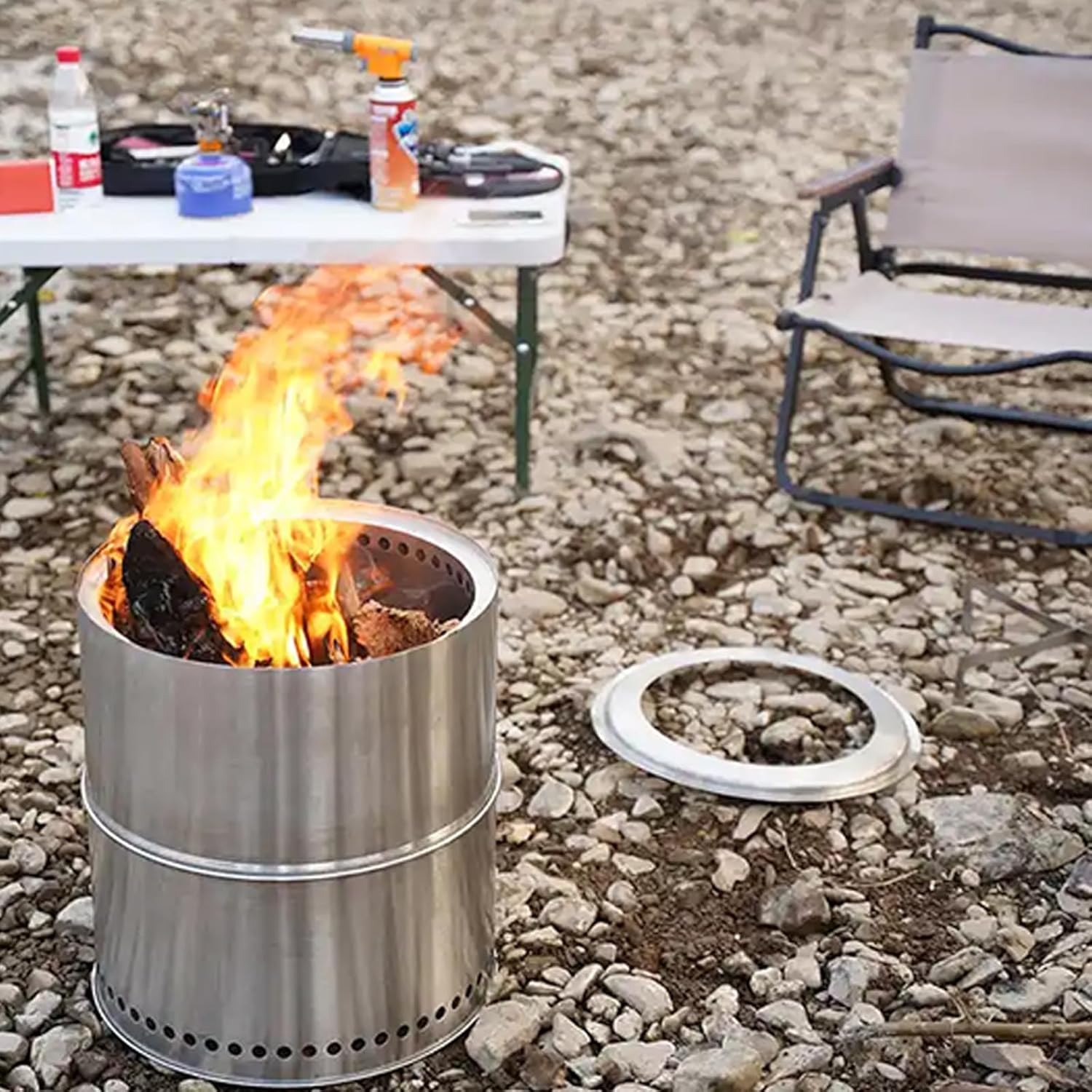 Smokeless Fire Pit with Removable Outdoor Wood Burning Fireplace for Backyard Camping Stainless Steel(32.8cm*30cm)