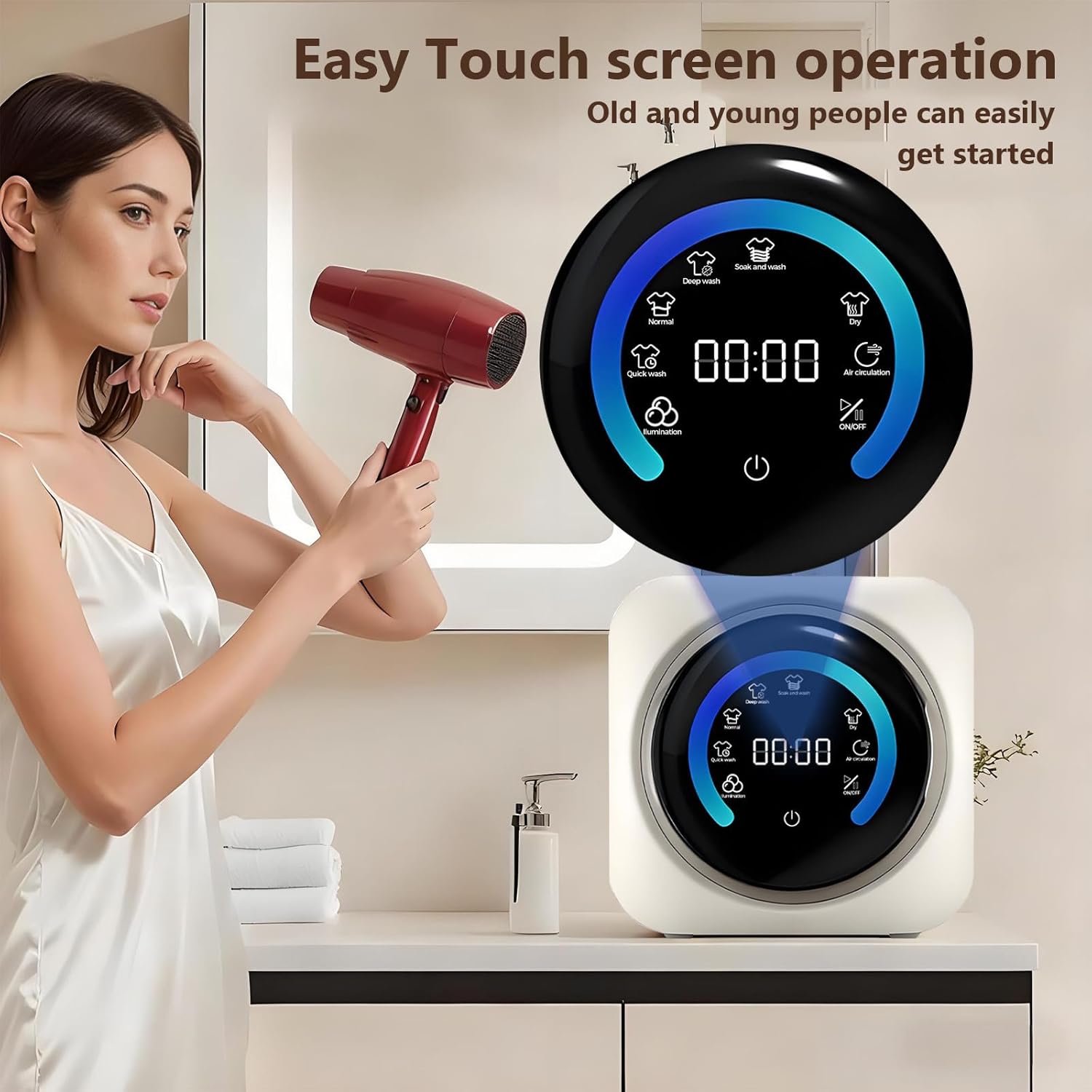BANGBANGJI 2-in-1 Mini Portable Washer and Dryer Combo, 3.5L Wall Mounted Fully Automatic Front Drum Washing Machine, Washing Capacity 0.3kg Perfect for Small Clothes, Underwear & Socks Desktop