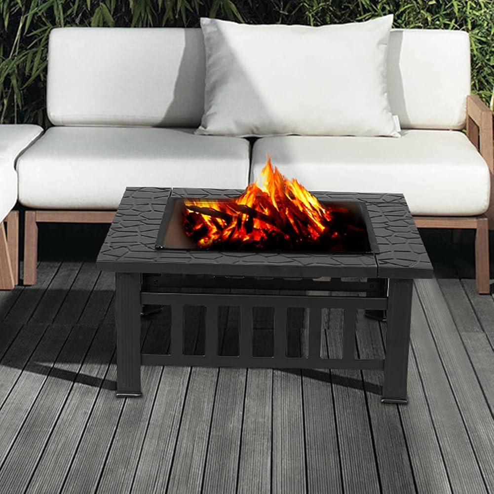 Multi-Function Square Stove,Fire Pit Table,Wood Burning Fireplace Bowl,W/,Poker,Rainproof Cover