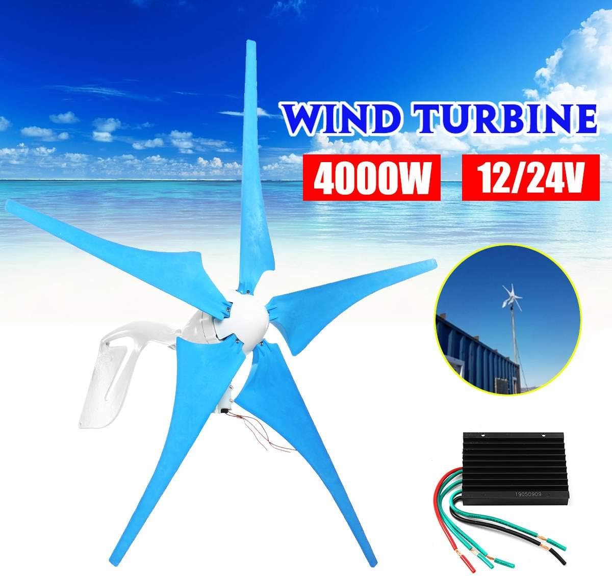 4000W 12V 24V Wind Turbine Generator Windmill Fit with Controller for Home Street Lamps Monitoring Boat