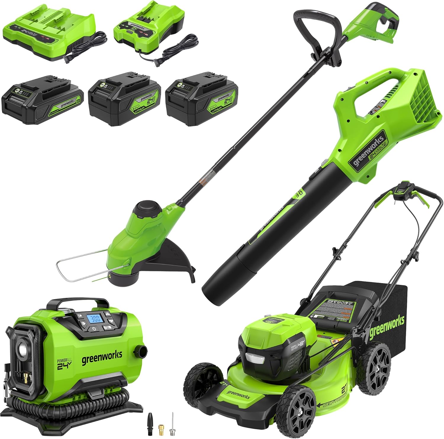 Greenworks 48V (24V x 2) Cordless Yard Tool Combo - 21