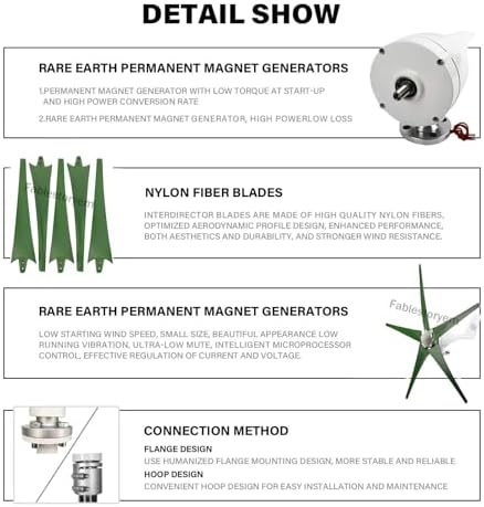 Wind Turbine Home Use Horizontal Generator Kits Blades with ControllerWind Turbines, 5 Blade Professional Wind Turbines Small Windmill Generator 12000W Industrial, Solar and Wind Power Parts