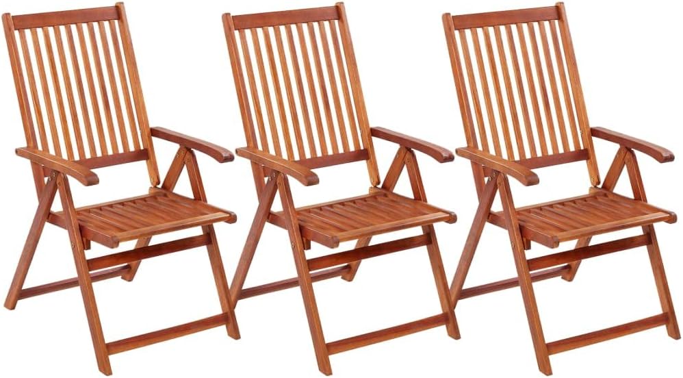 Folding Patio Chairs 3 pcs Solid Acacia Wood,Acacia Wood Garden Chair, Folding, 5Position Adjustment, Vintage Patio Chair Outdoor Furniture, Outdoor Chairs