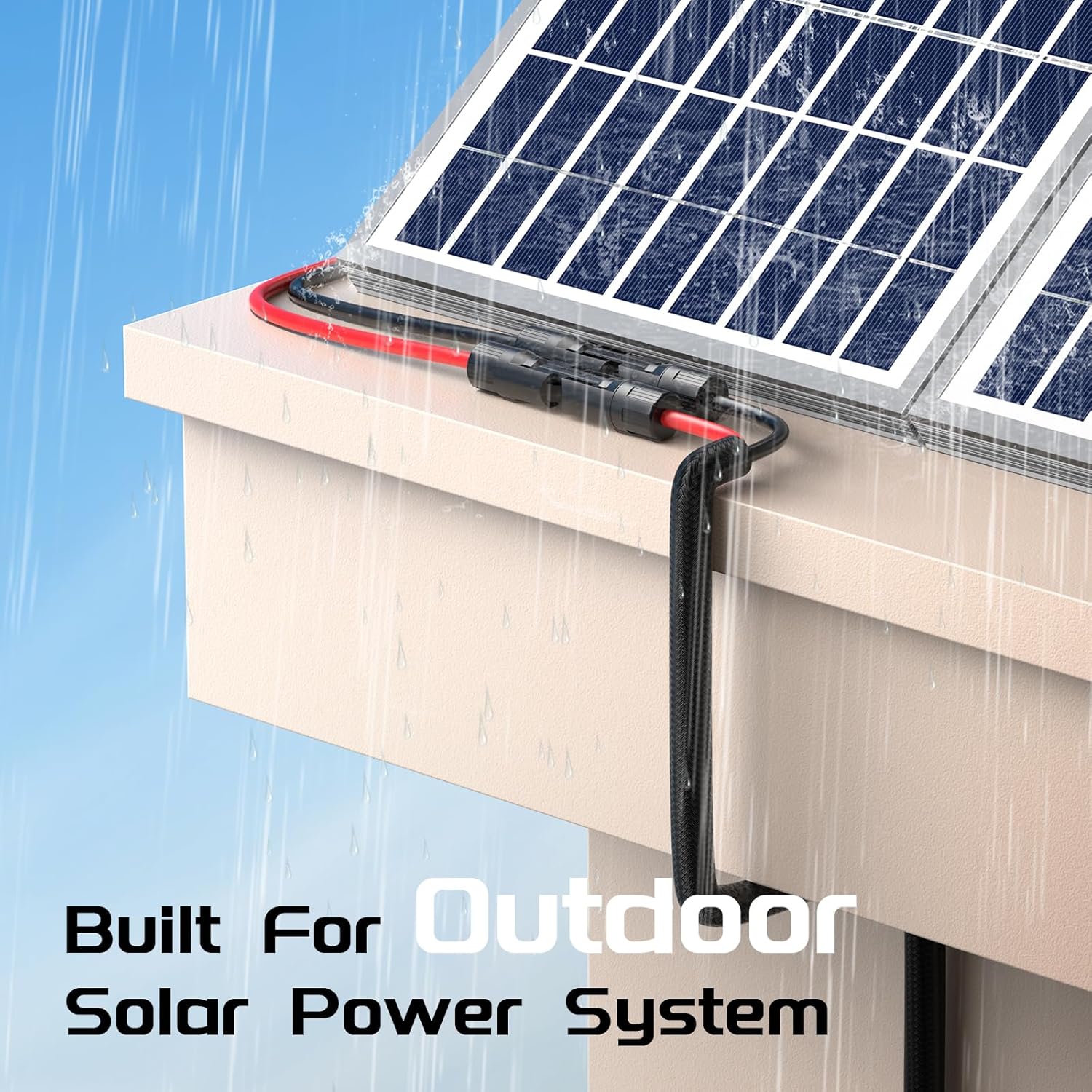 Bateria Power 1 Pair 50FT Solar Cables, 10 Gauge Solar Extension Cable with IP68 Female & Male Waterproof Connectors and Dust Caps for RV, Photovoltaic Systems