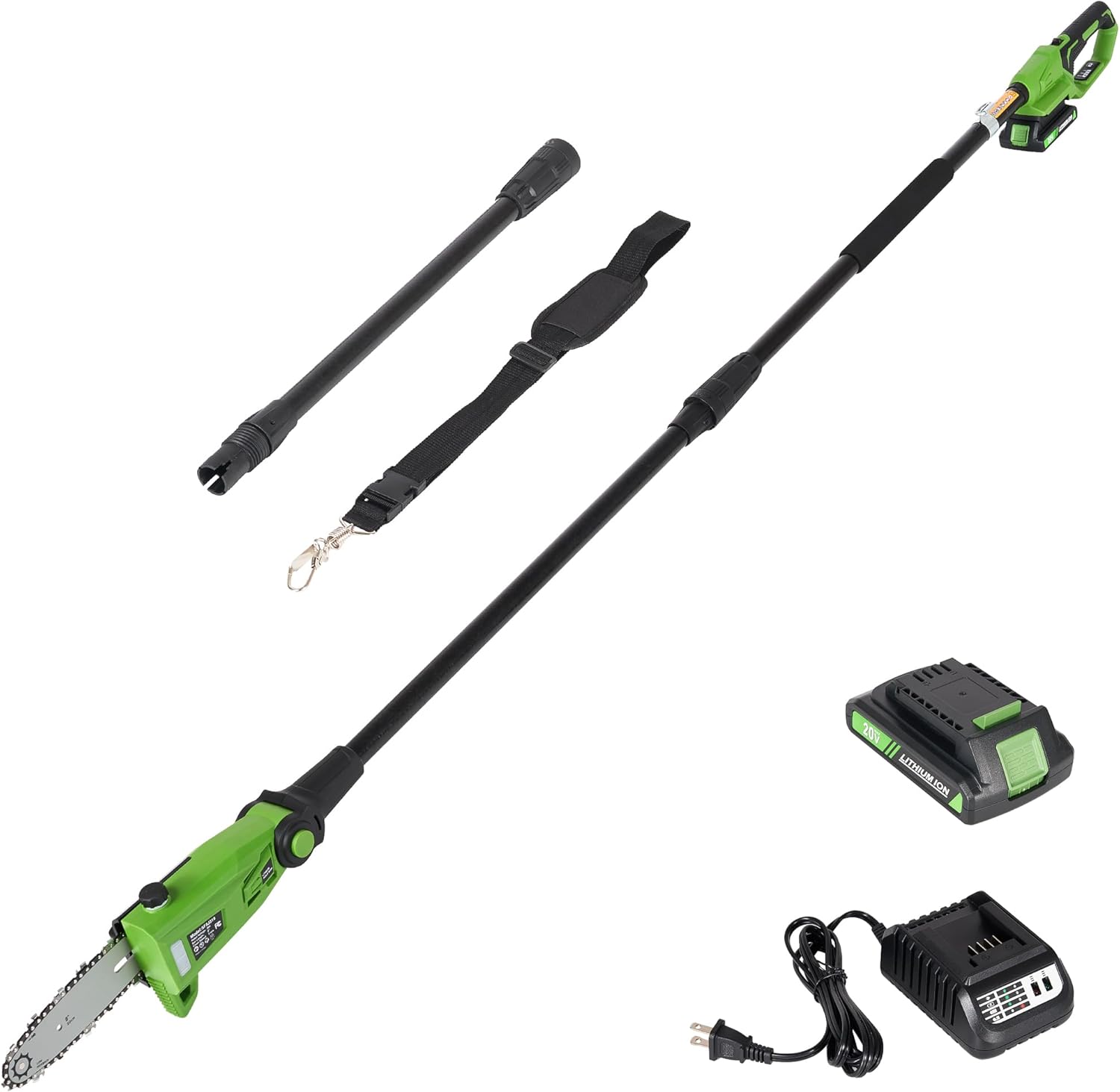 Pole Saw Battery Operated, 8″ Pole Saw for Tree Trimming, 20V 14 FT Max Reach Tree Trimmer Long Handle with Rechargeable 2.0Ah Battery and Charger, for Cutting, Pruning, Trimming