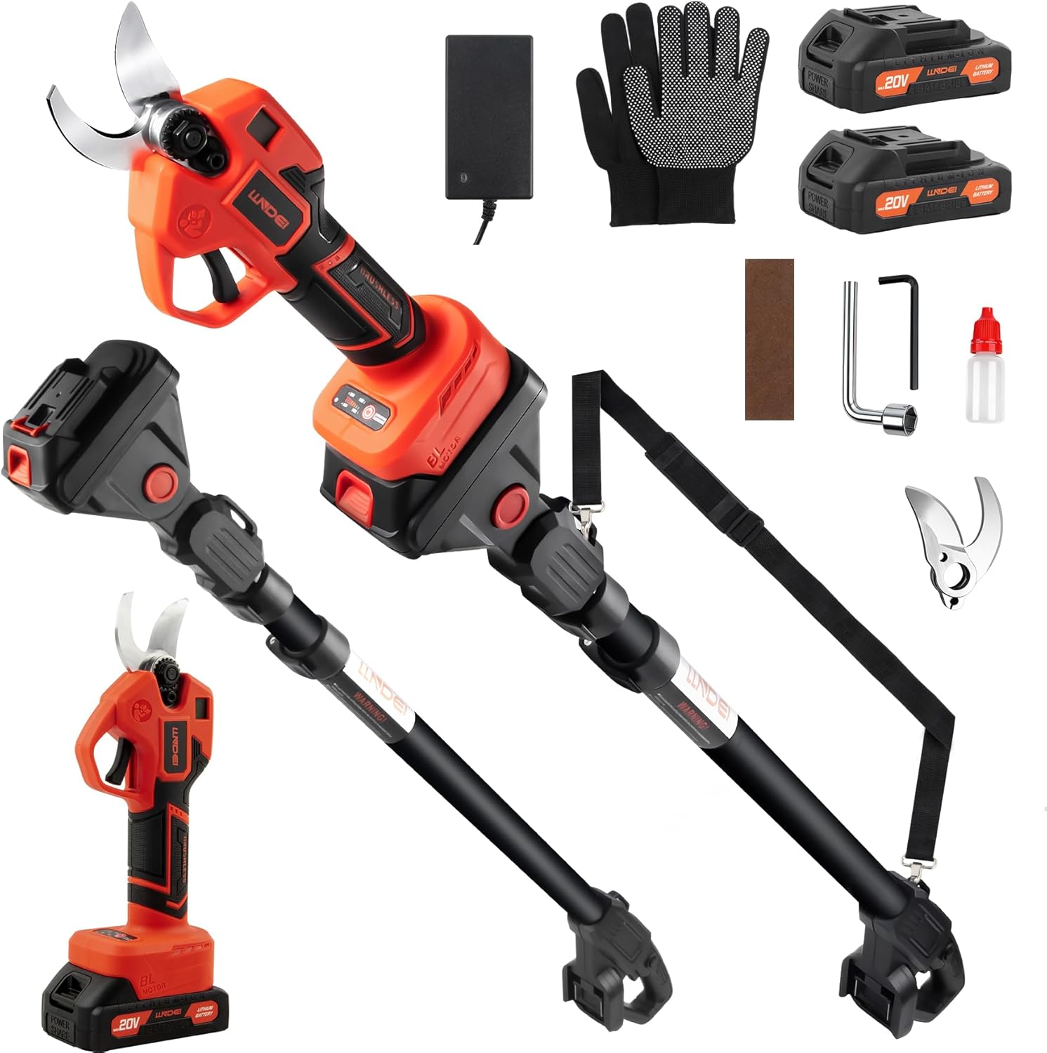 LLNDEI 2-in-1 Electric Pruning Shears with 13Ft Reach Extension Pole, 1.6“ Cutting Diameter, Electric Tree Pruner, 1000w Brushless Motor, Cordless Power Pruner for Tree Trimming.