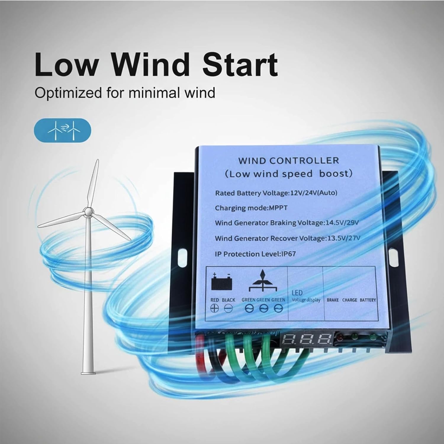 14000W MPPT Wind Turbine Charge Controller IP67 Waterproof Low Voltage Regulator,with Overcharge Protection and Display (12V-220V)