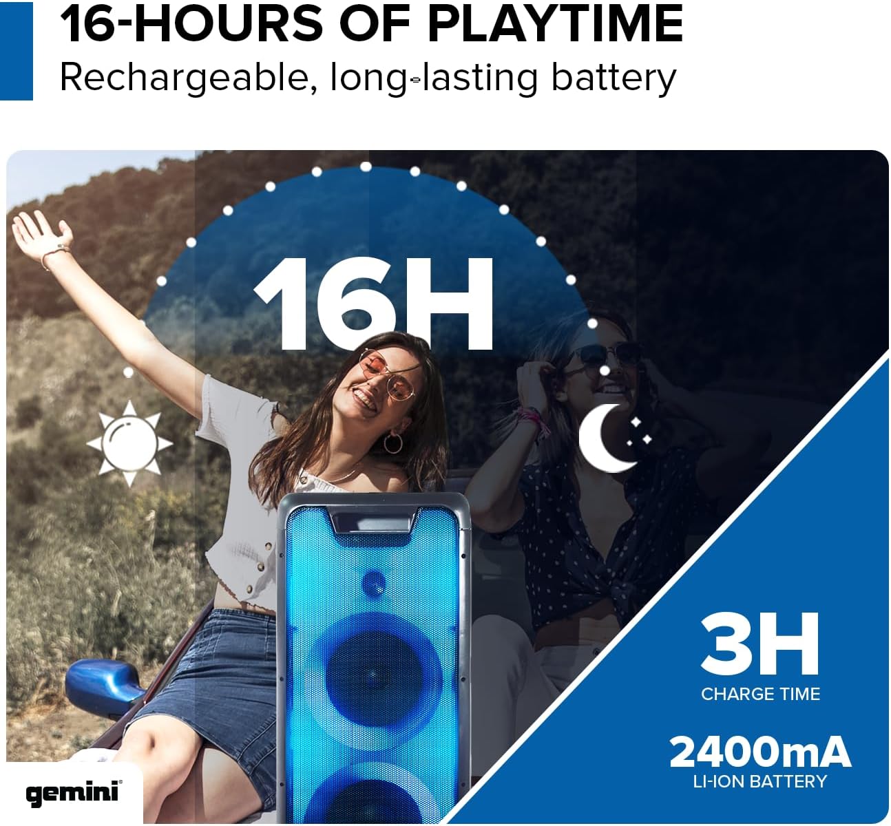 Gemini Bluetooth Speaker 1000W with LED Light Show, Dual 8