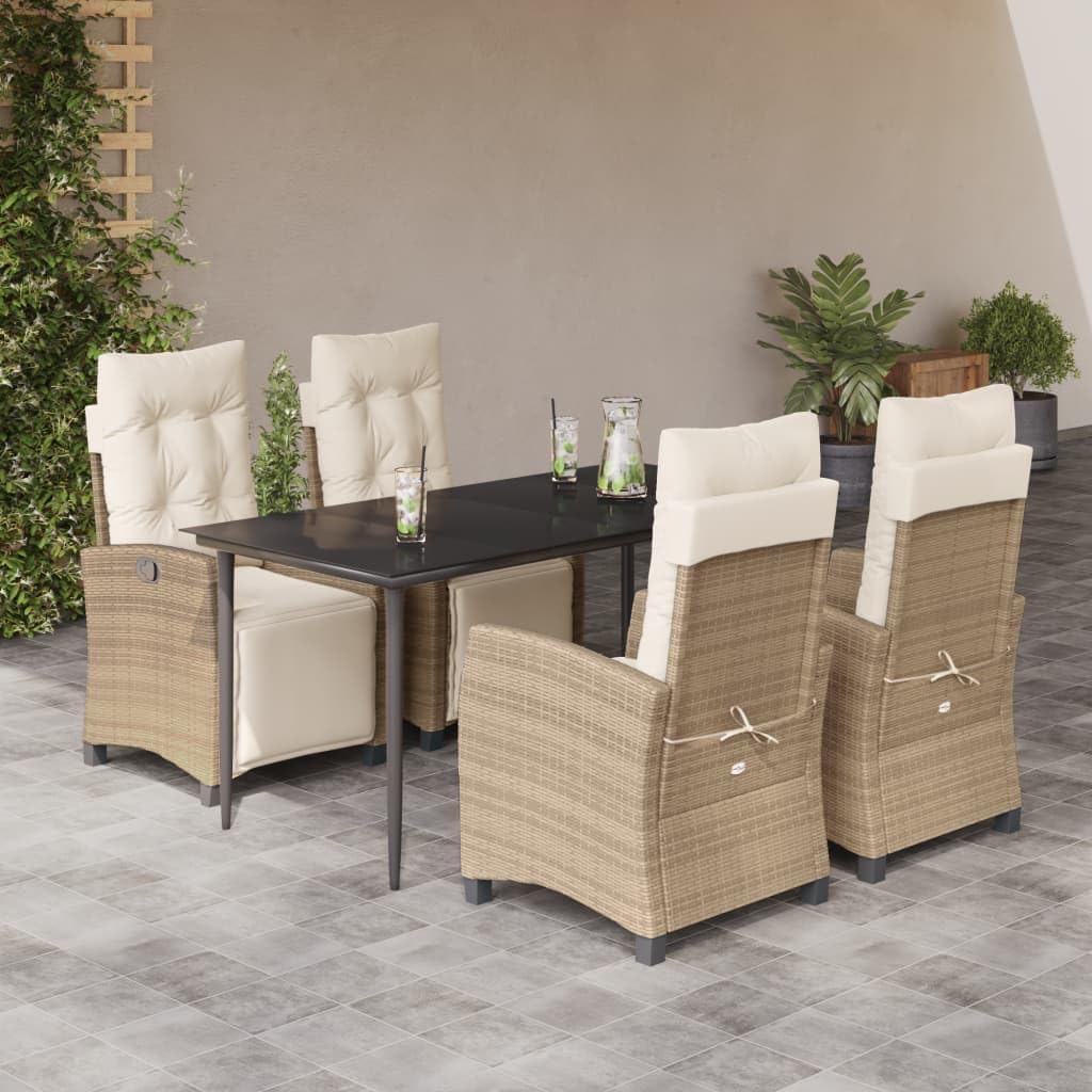 Furniture Sets 5 Piece Patio Dining Set with Cushions Beige Poly Rattan,Ultimate Outdoor Dining and Relaxation: Adjustable Patio Furniture Set for Garden, Backyard, or Patio Garden Conversation Sets