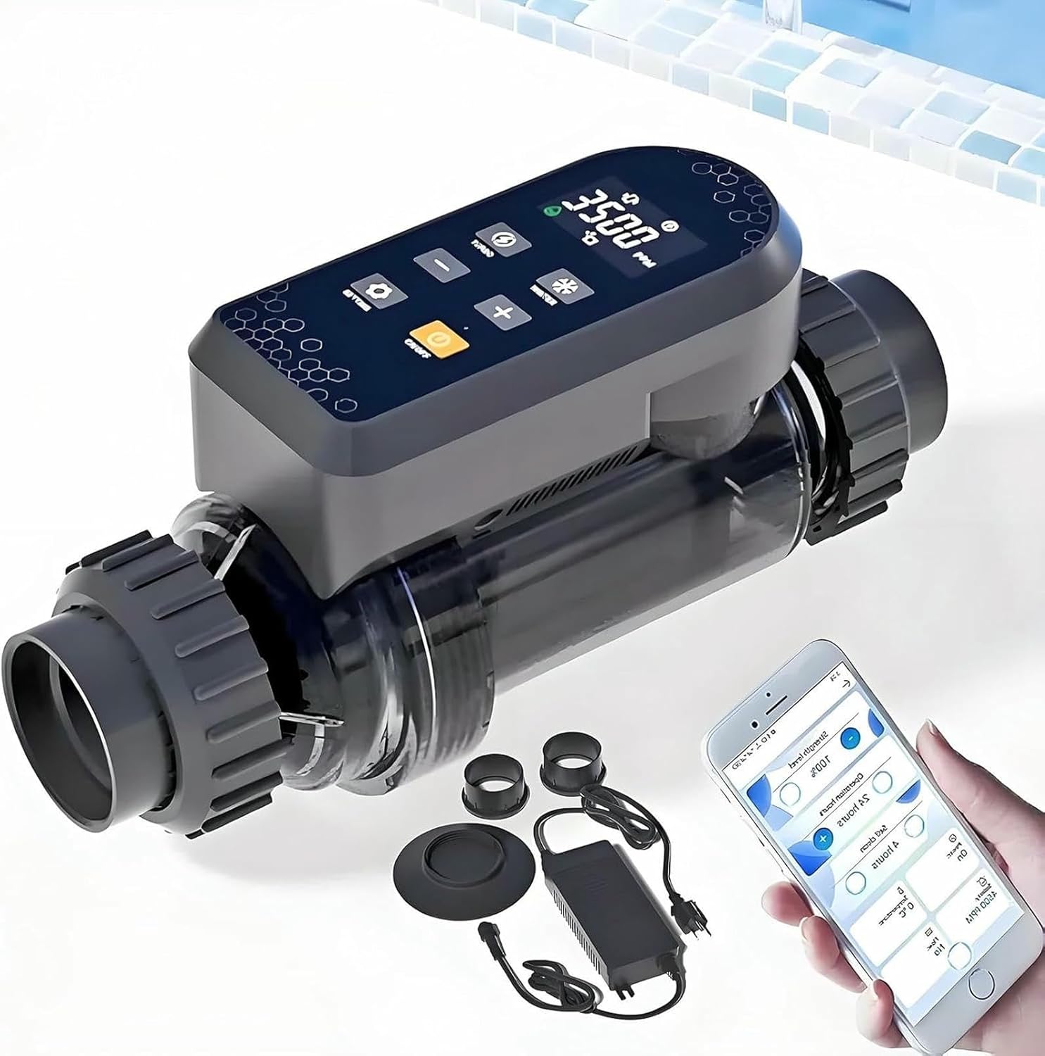 Salt Water Pool Chlorinator System - Saltwater Chlorine Generator with Smart App Control, Titanium Cell, Easy to Install