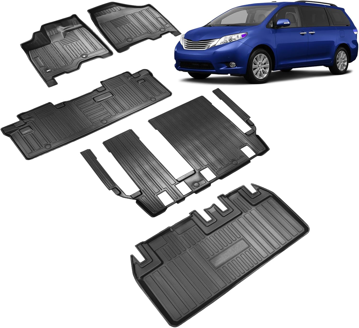 Compatible for 2011-2020 Toyota Sienna 8 Passenger Floor Mats & Cargo Liner All Weather Floor Mats for Toyota Sienna 2011-2020 Accessories (3rd Row Seat Without Power Folding)