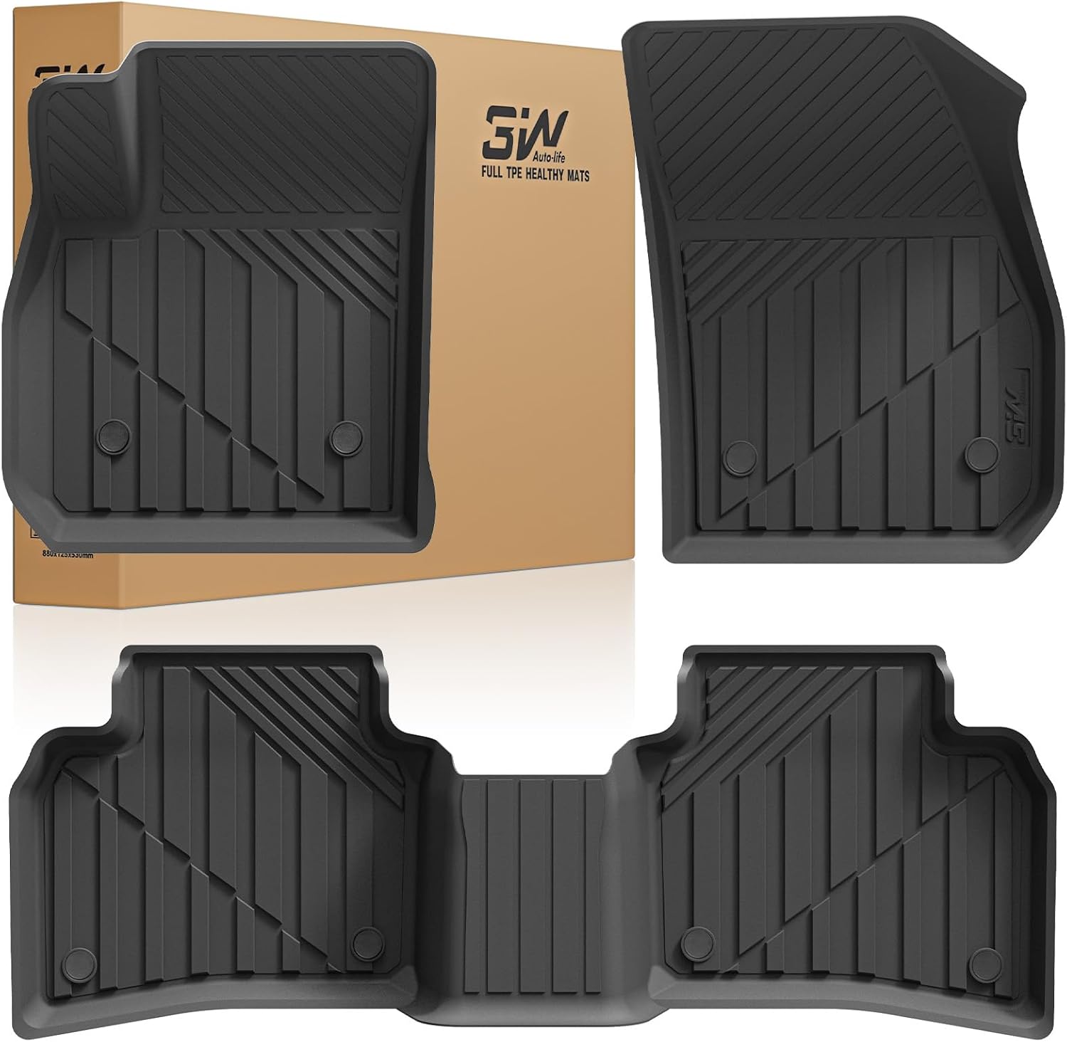 3W Floor Mats for Cadillac XT4 2019-2024 2025, Custom Fit TPE All Weather Car Accessories Cadillac Xt4 Floor Liner, 1st and 2nd Row Car Mats Black