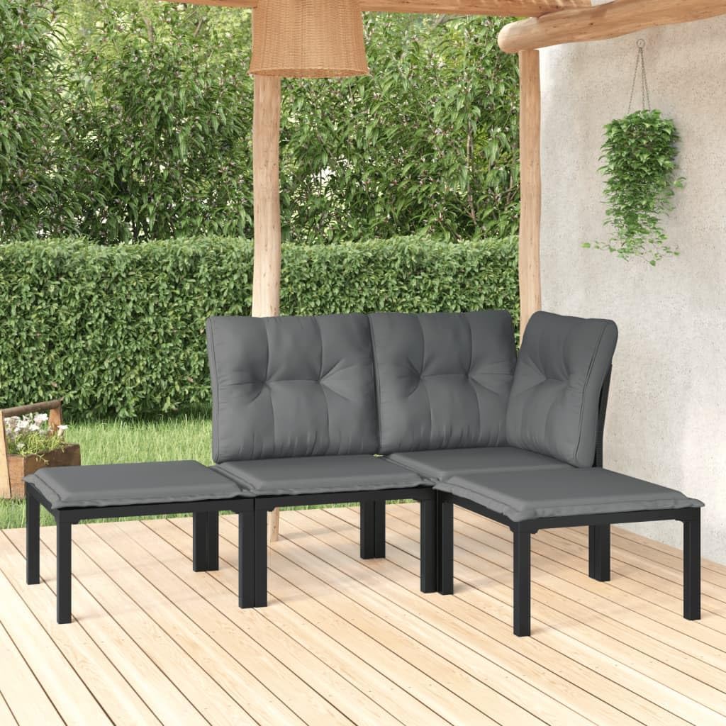 4 Piece Patio Lounge Set Black and Gray Poly Rattan,Modern Outdoor Patio Lounge Set with WeatherResistant PE Rattan and Comfortable Cushions for Garden Relaxation Patio Furniture Sets, Outdoor Furnitu