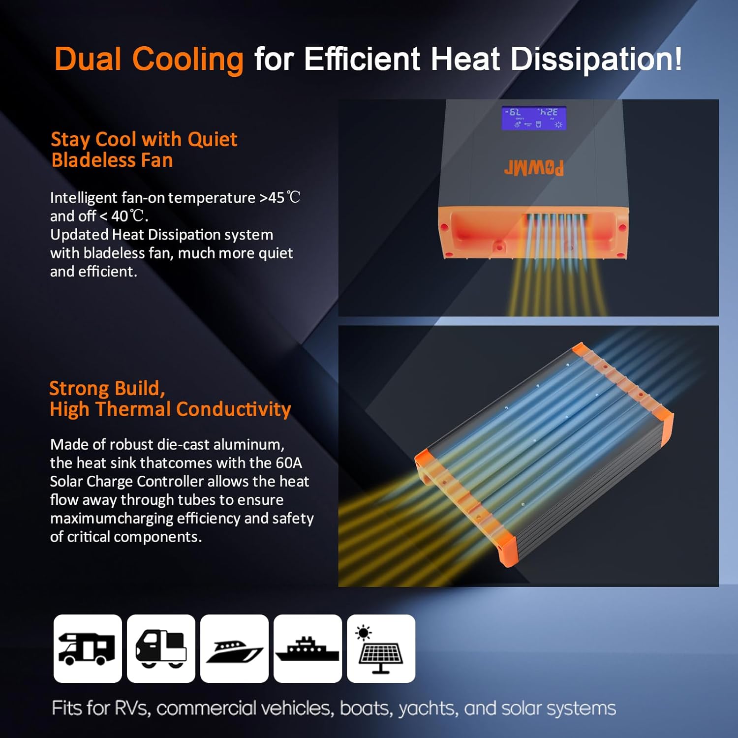 60A MPPT Solar Controller 12V/24V/48V Auto Support 12(Max) Parallel & 10AWG Solar Extension Cable 30 Feet