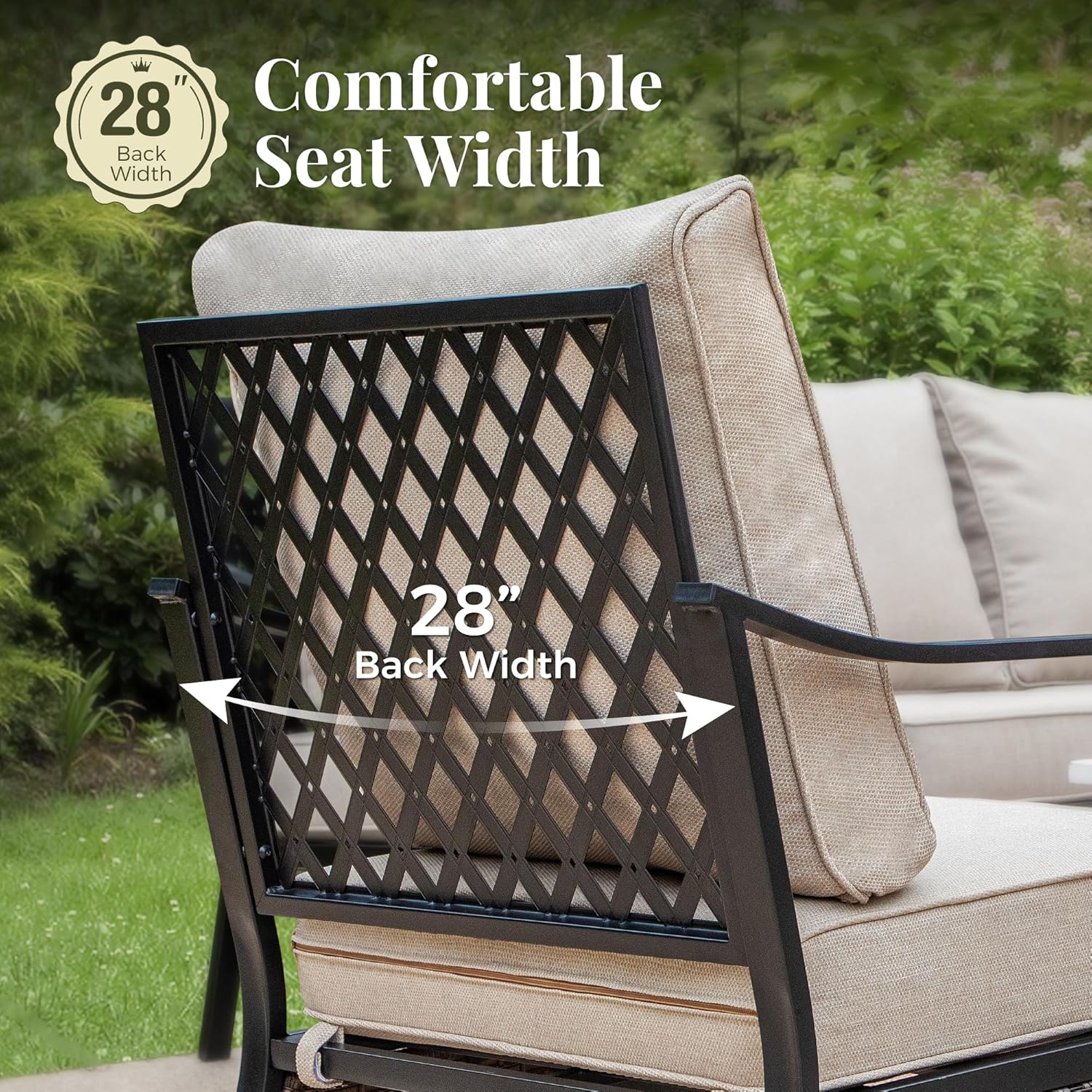 Patio Furniture Set with 56'' Fire Pit Table, Black Metal Frame Outdoor Conversation Set with 2 x Fixed Chairs, 2 x Swivel Chairs, 1 x 3-Seat Sofa for Lawn Garden Backyard, Beige