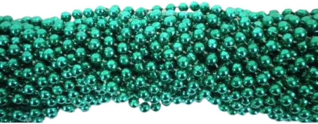 33 inch 07mm Round Metallic Green Mardi Gras Beads - Case (60 Dozen)