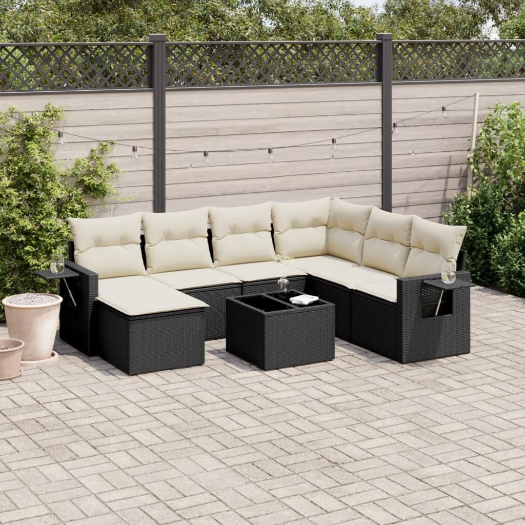 Garden Sofa Set Black, Cream White PE Rattan 8 Piece, Outdoor Patio Furniture with Storage, Modular Sectional for Balcony, Terrace