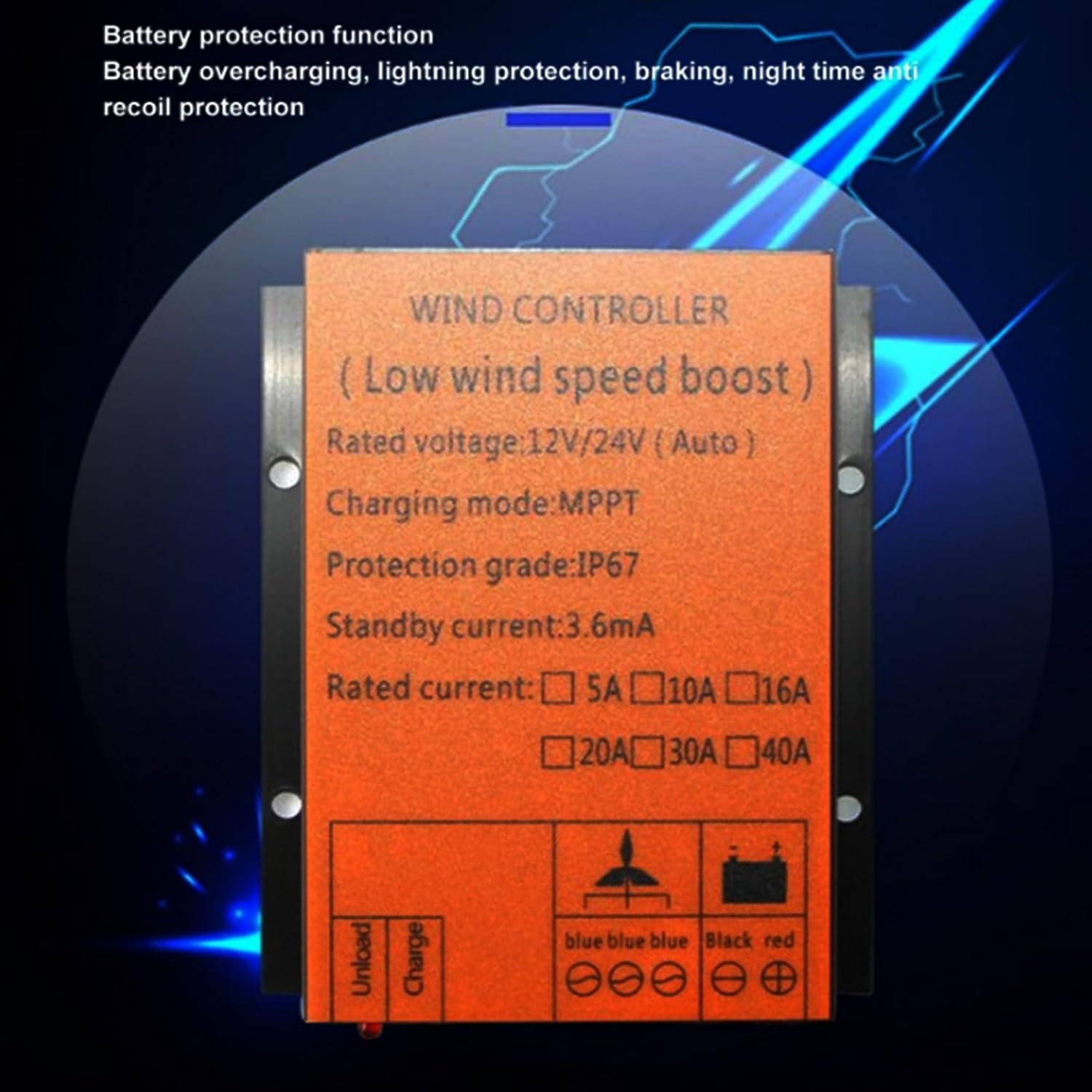 1200W-3000W Wind Turbine Generator Controller Battery Charge Regulator IP67 Waterproof Wind-Solar Hybrid Controller 20A for Wind Power Generation DC Power System 12V-220V,220v