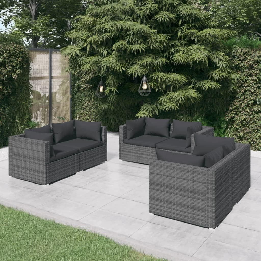 6 Piece Patio Lounge Set with Cushions Poly Rattan Gray,All Weather Patio Lounge Set with Modular Design for Outdoor Comfort and Durability Patio Furniture Sets, Outdoor Furniture Sets