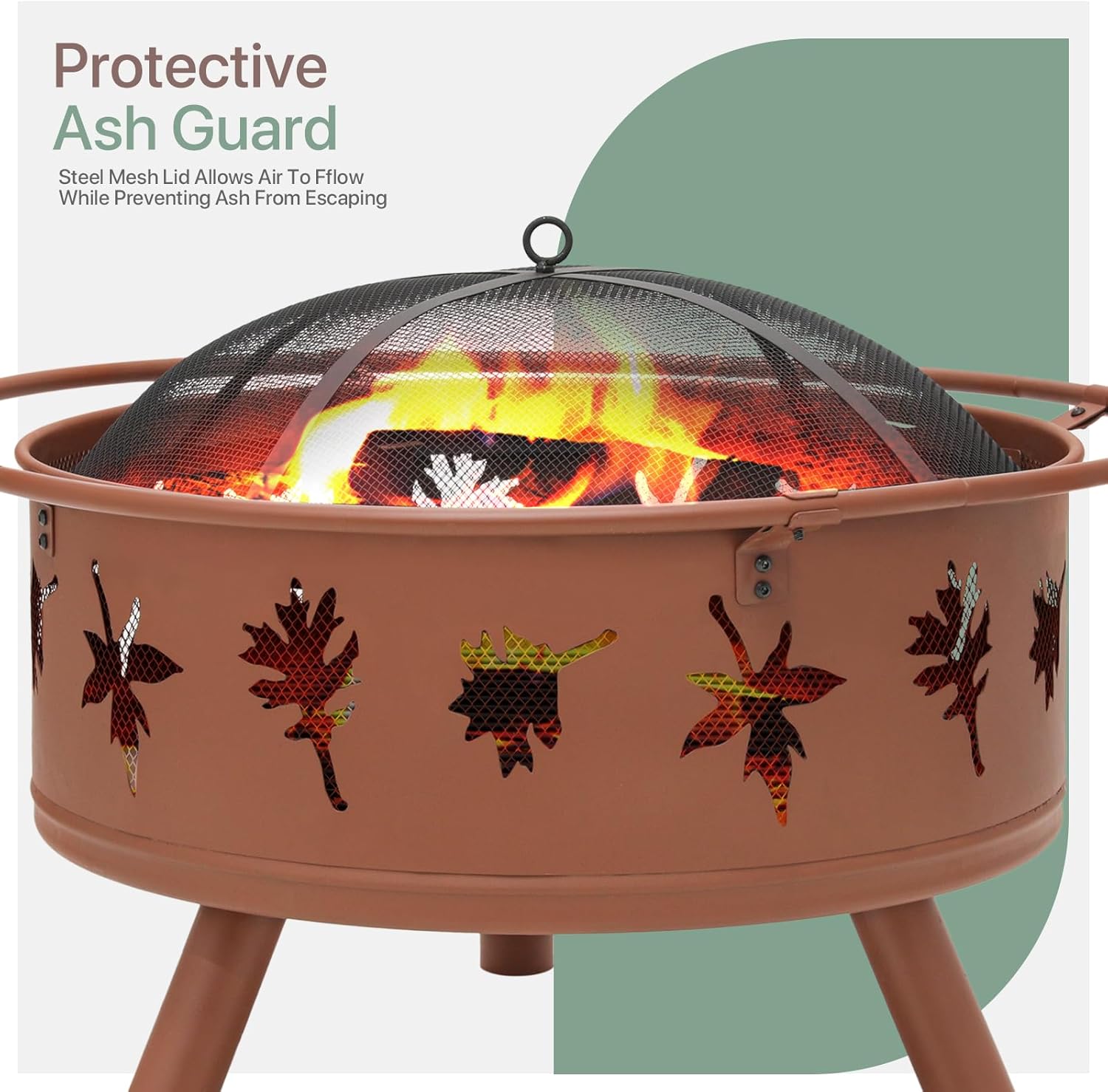 Outdoor Fire Pit with Leaf Cutout Pattern Design, 32