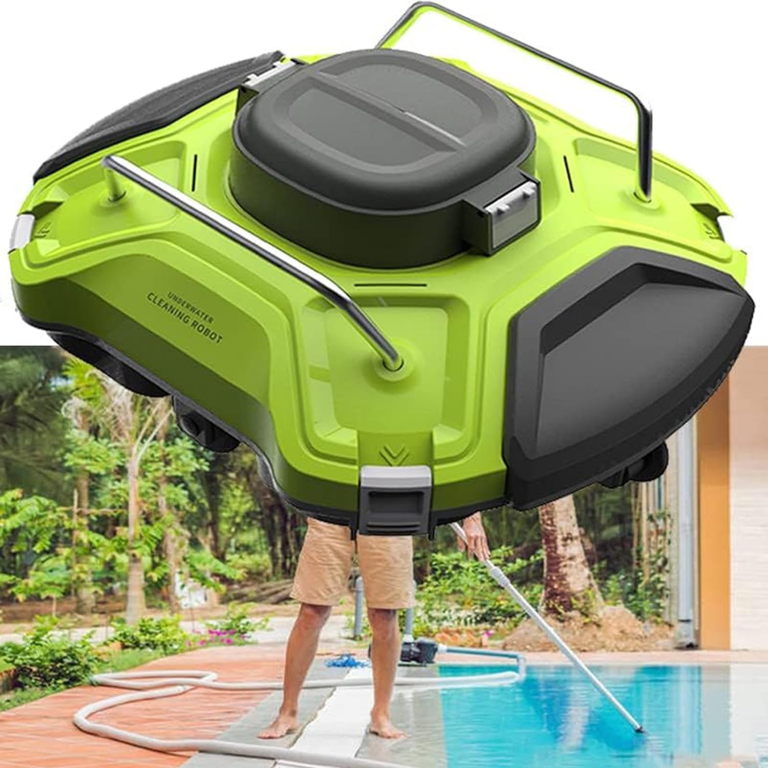 Cordless Robotic Pool Cleaner, Cordless Robotic Pool Cleaner Above Ground/Inground Pool Auto Cleaner 120 Minute Run Time Auto Parking Rechargeable Pool Vacuuming Robot, White