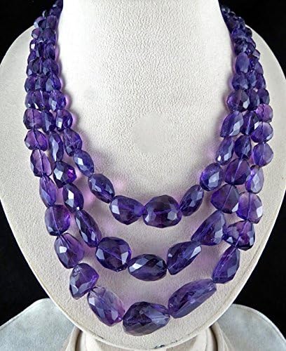 3 Line Natural AMETHYST Facetted Tumble BEADS NECKLACE 20 INCHES 10-23mm