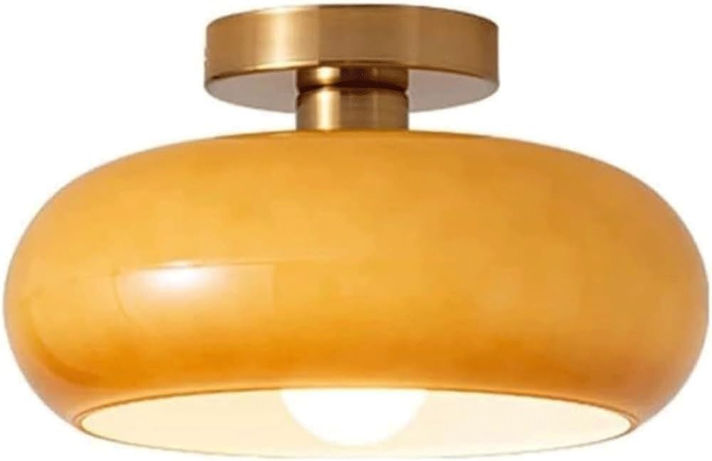 10.63 Inches Modern Nordic Glass Ceiling Light, E27 7*W Dimmable 3-Color Ceiling Lamp, Gourd Design with Iron Base, Ceiling Embedded Lighting Fixtures, for Hallway, Entryway(Orange)