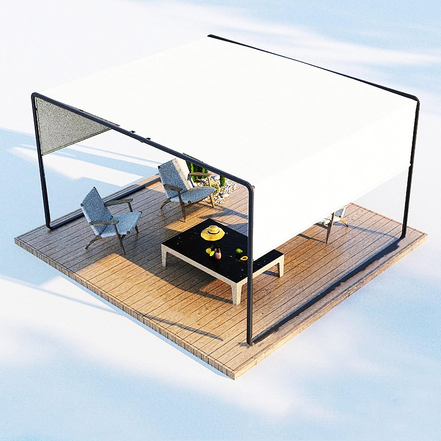 White Patio Pergola 10ftx10ft - Outdoor Sun Shade with Retractable Side Shade Canopy, Patio Gazebo with LED Light, for Garden Porch Backyard