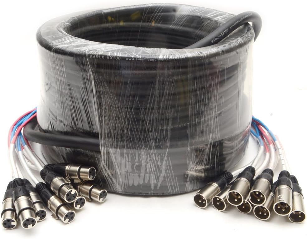 Seismic Audio - SARLX-8x100 - 8 Channel XLR Snake Cable - 100 Feet Long - Pro Audio Snake for Live Live, Recording, Studios, and Gigs - Patch, Amp, Mixer, Audio Interface 100'
