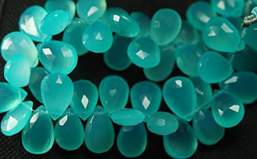 13 inch natural beads strand of 11-12mm faceted pear aqua chalcedony gemstone briolletes beads for DIY jewelry - necklace, bracelet, earring, ring.
