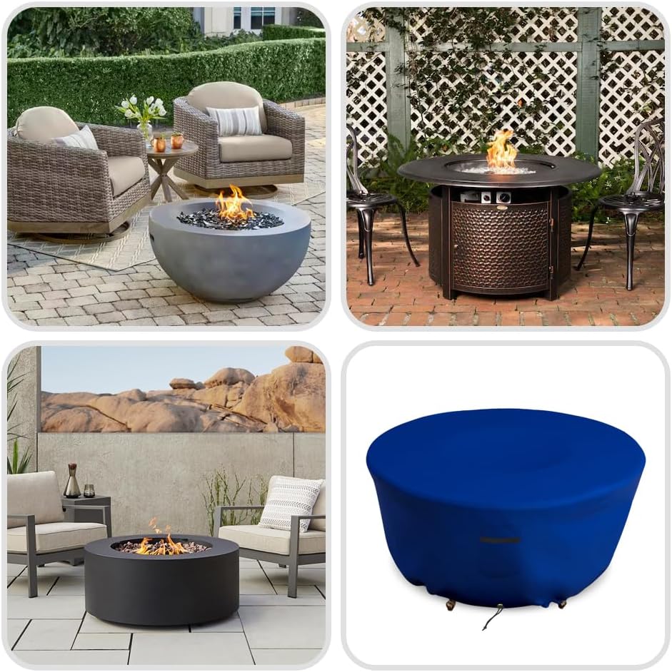 Covers & all Outdoor Round Fire Pit Cover, Heavy Duty 18 Oz Waterproof UV & Weather Resistant for Patio Lawn Garden Backyard Outside, Air Vents & Drawstrings (80