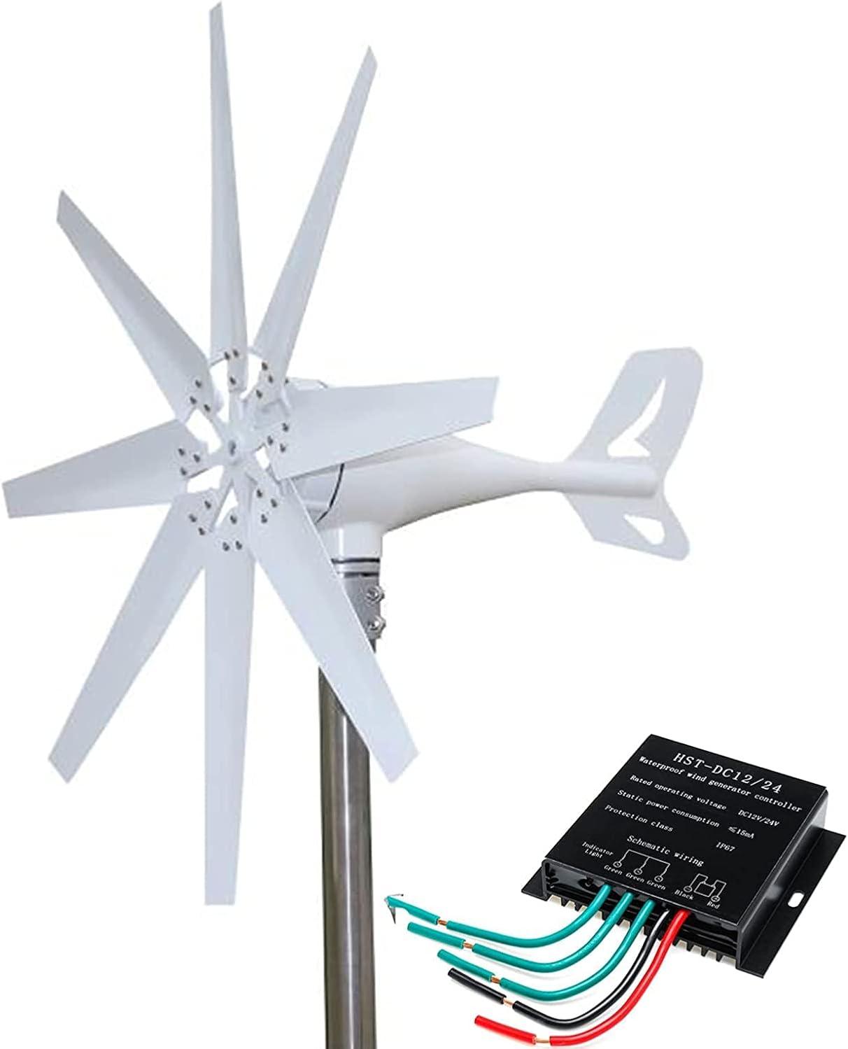 LiuSj JUnSt 5000W 8 Blade Vertical Axis Wind Turbine Generator,12V 24V 48V with MPPT Controller Wind Turbines Generator Kit for Home Use (White)