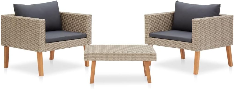 3 Piece Patio Lounge Set with Cushions Poly Rattan Beige,Patio Lounge Set: Comfortable Relaxation for Outdoor Living Patio Furniture Sets, Outdoor Furniture Sets