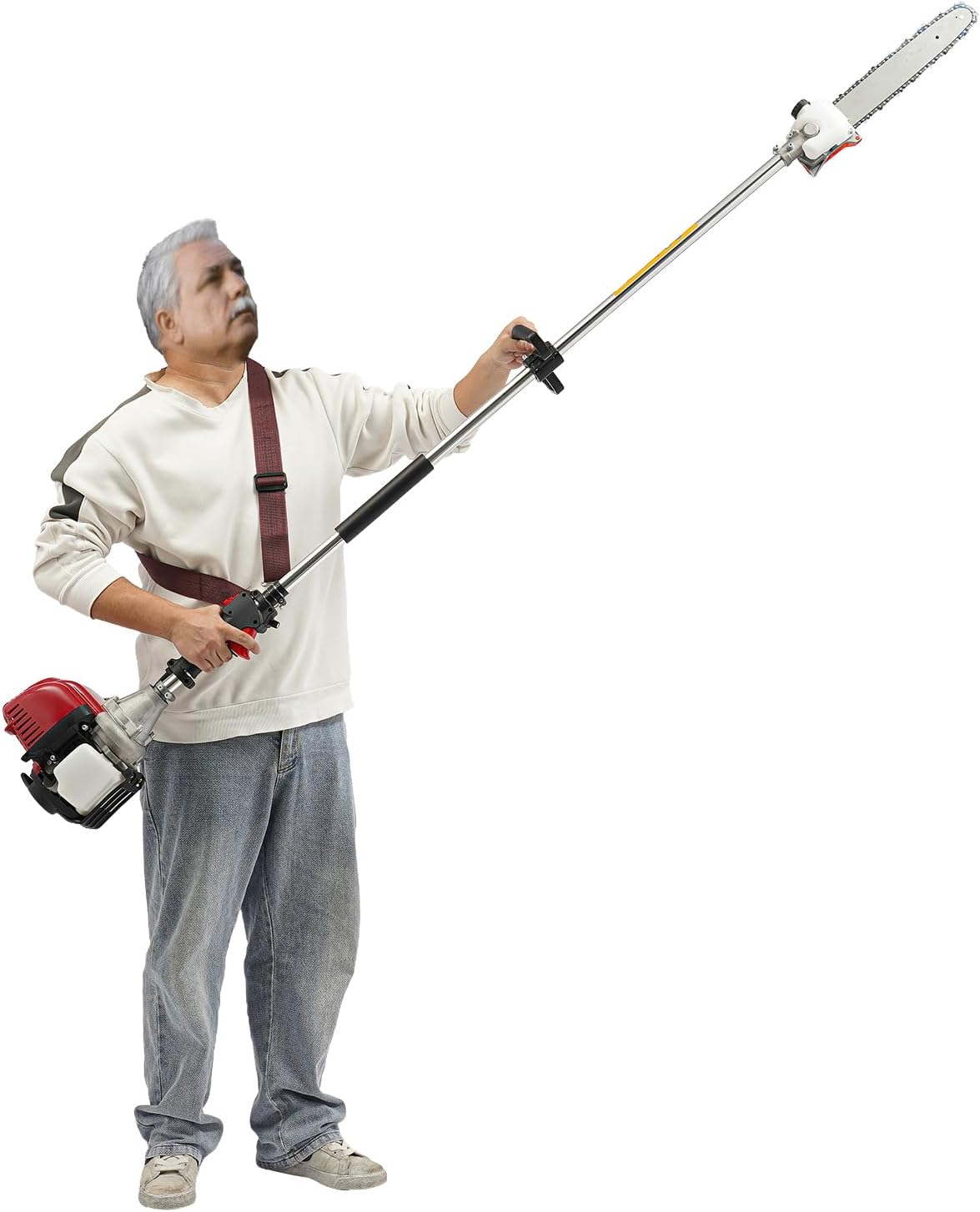 Gas Chainsaw,43CC 4 Stroke Gas Power Chain Saw, Pole Tree Saw Fitted with 12-inch Chain Rail,Used For Wood Cutting, Sawing High Altitude Branches, Garden Pruning