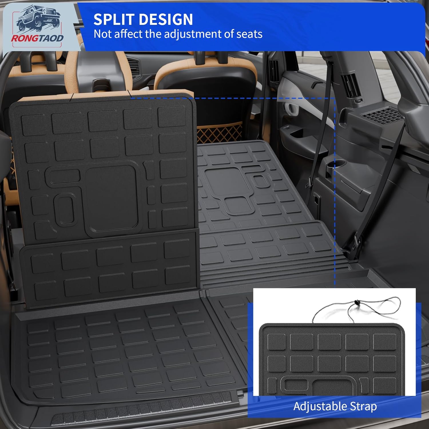 Rongtaod Floor Mats Compatible with 2021-2025 Jeep Grand Cherokee L 6 Seats Trunk Liner Cargo Mat Cargo Liner Back Seat Cover Protector 2024 Cherokee L Accessories (Trunk Mat+Backrest Mat+Floor Mats)