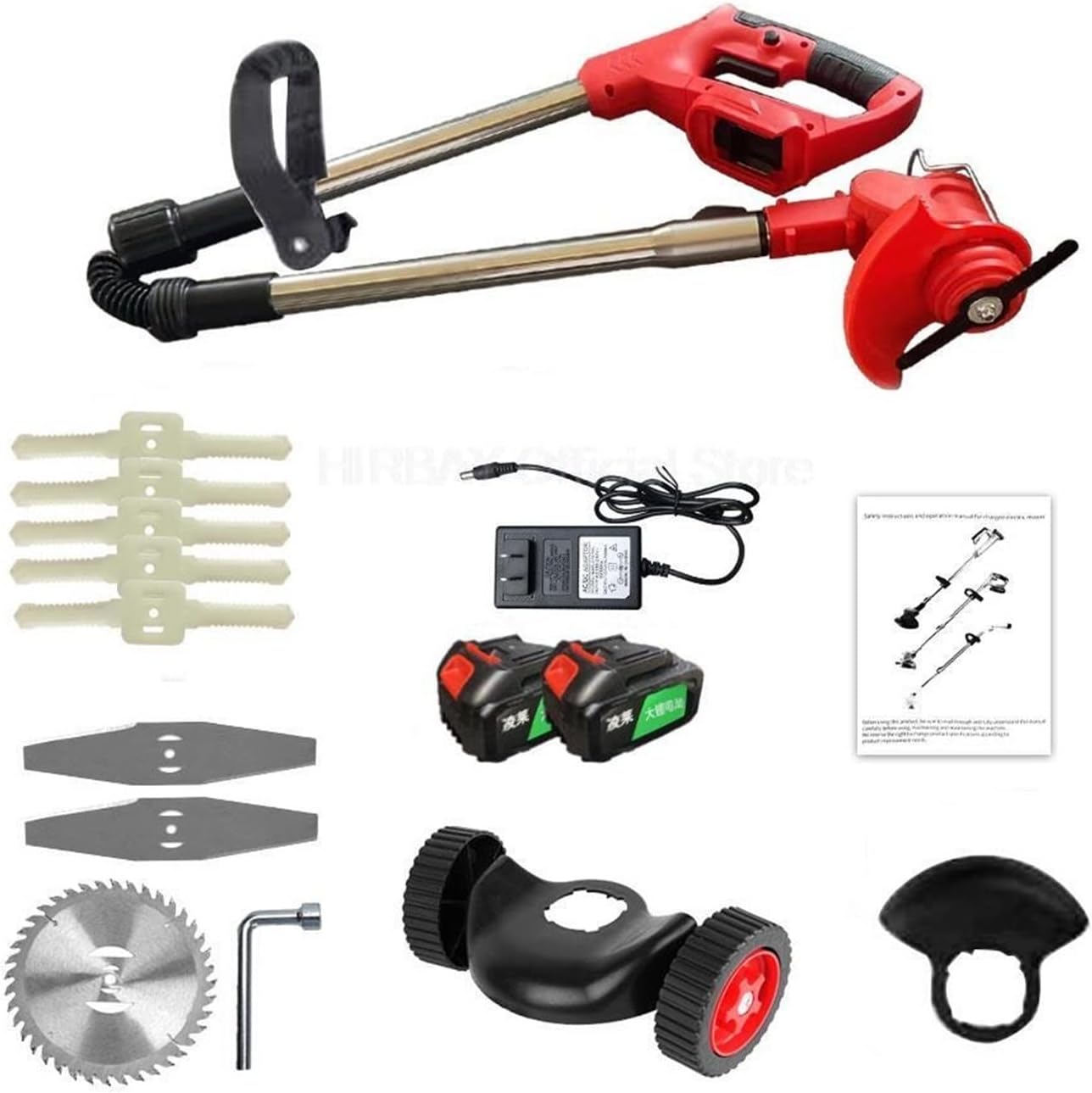 Electric Lawn Mower, Handheld Electric Lawn Mower Foldable Trimmer Adjustable Garden Pruning Cutting Power Tools Lithium Battery 8 Accessory (Color : 2 Battery-01, Size : Small) (2 Battery 01)