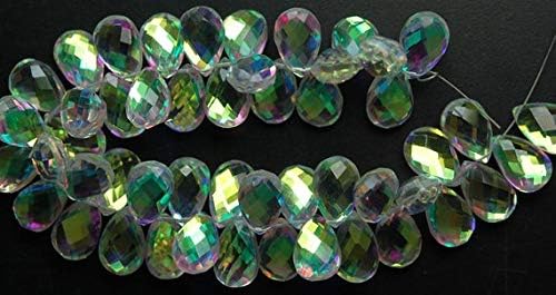 5 match pair, super finest hard to find, rainbow quartz feceted pear briolettes 10x14mm