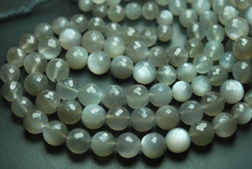13 inch natural beads strand of 8-11mm faceted round gray moonstone gemstone beads for DIY jewelry - necklace, bracelet, earring, ring.
