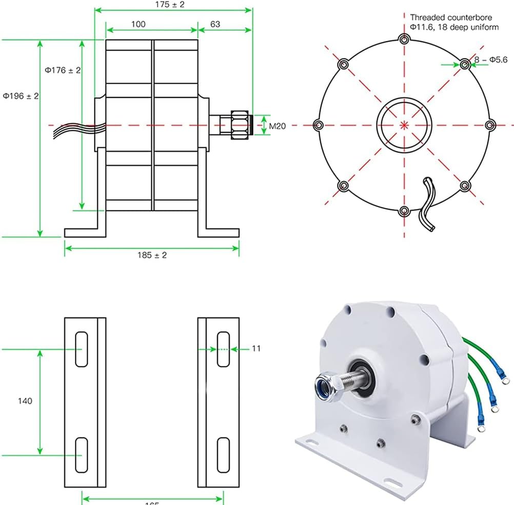 3 Phase Gearless Magnet AC Alternators,12V 24V 48V Low RPM Permanent Magnet Generator W/Controller Use for Wind Water Turbine (12000W)