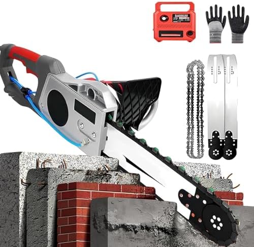 Electric Chainsaw with Water Pump & 2 Chains/Guide Bars, Industrial Wall Cutter for Granite, Concrete, Marble - Powerful Concrete Cutting Equipment, 48cm Depth