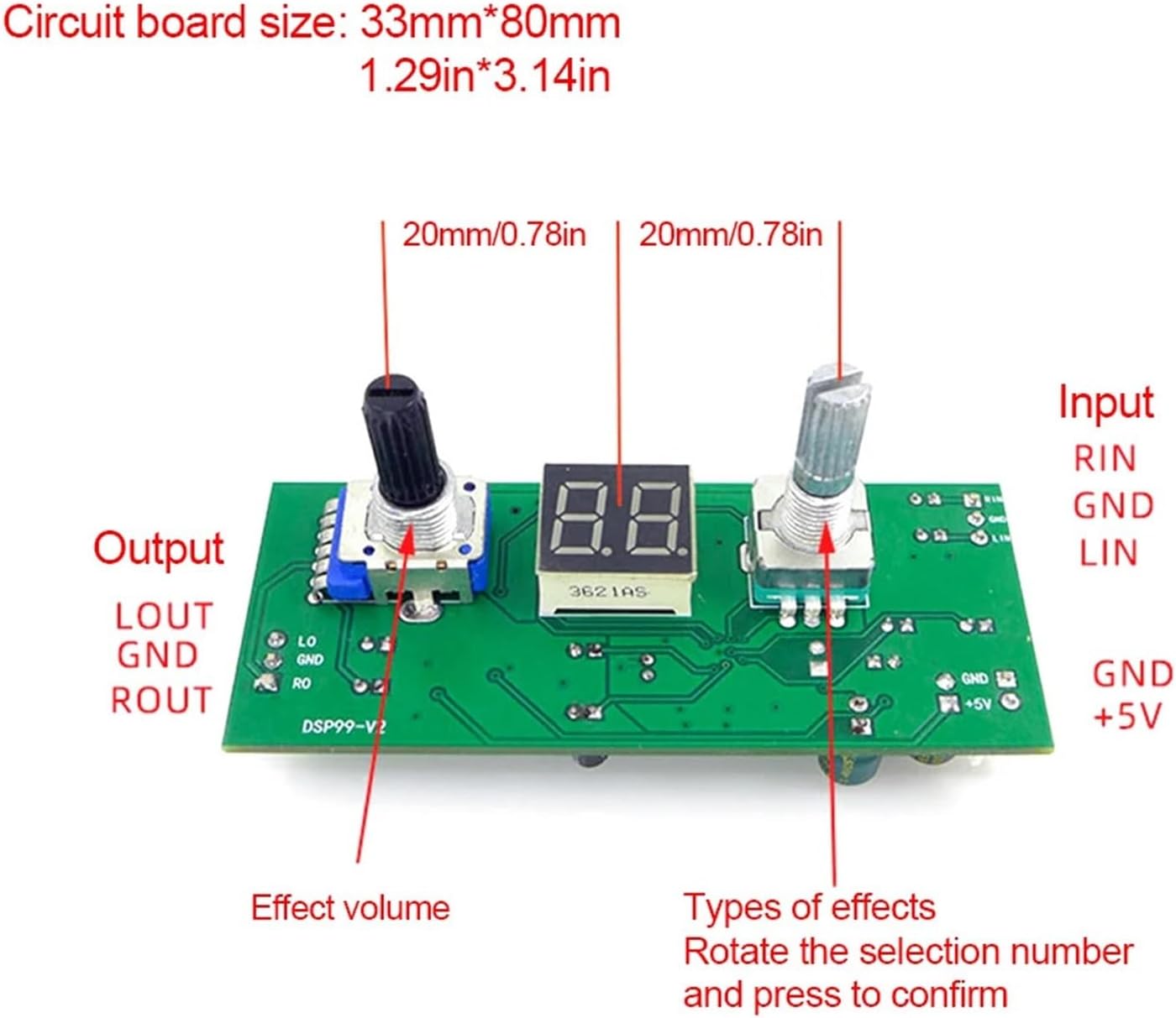 DSP Digital Reverberation Karaoke Reverb Board KTV Mixer Effector Anti-Whistling Module Multi-Sound Effects