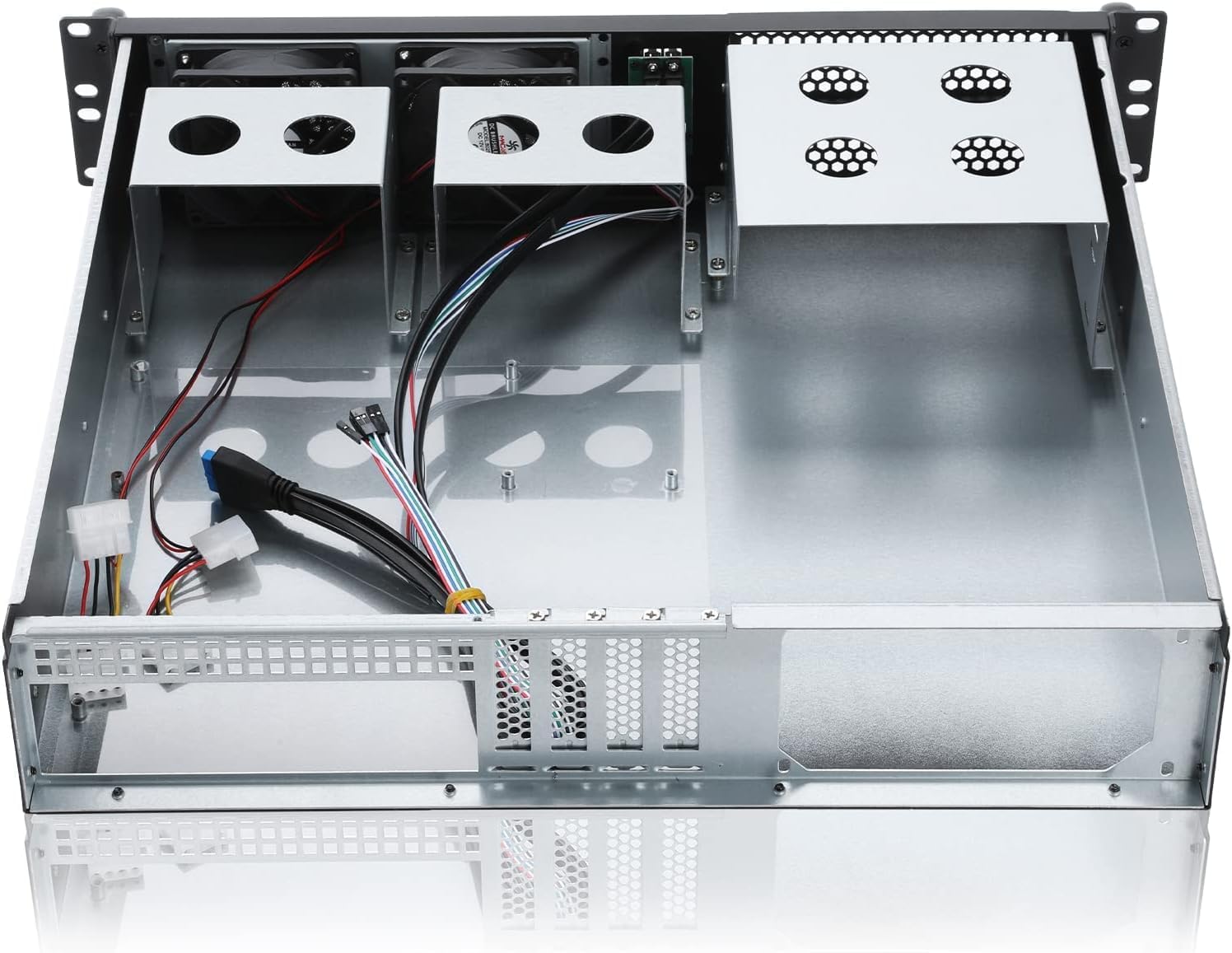 RackChoice 2U Micro ATX Compact Rackmount 2 x 5.25 Chassis Support ATX PS2 PSU with 120mm Fan on top, USB3.0 with 2.0 Adapter