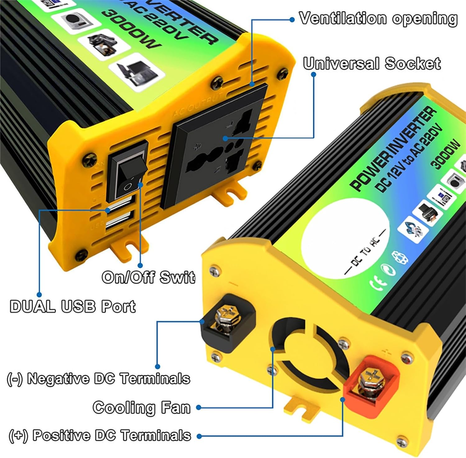 3000W 12V Solar Panel Kit with 18W Panel, 30A Charge Controller, Inverter for 110V/220V Output, Off-Grid Power Supply for RV, Home, Camping, Backup Generator System(Black,12-110v)