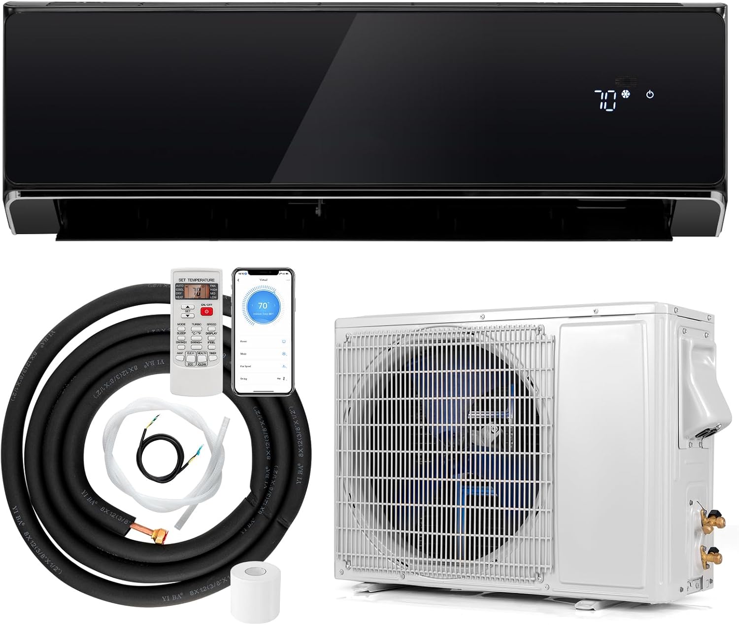 ARLIME 12000 BTU Wifi Enabled Mini Split Air Conditioner & Heater, 22 SEER2 208-230V Inverter AC Unit Cools Rooms up to 750 Sq. Ft, Energy Efficient Split Wall AC w/Heat Pump & Installation Kit