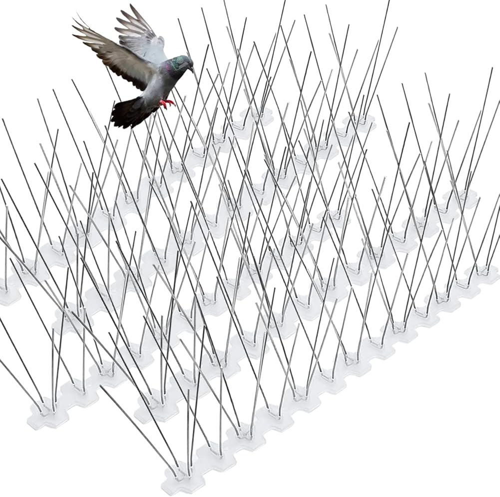 Bird Spikes for Pigeons Small Birds Stainless Steel 100 feet Coverage Outdoor Use Bird Spikes for Fence with 304 Stainless Steel Pins and Plastic Base Flexible Use
