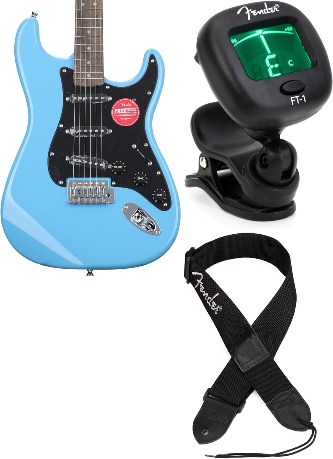 Fender Squier Sonic Stratocaster Electric Guitar - California Blue, Laurel Fingerboard, Includes Tuner and Strap