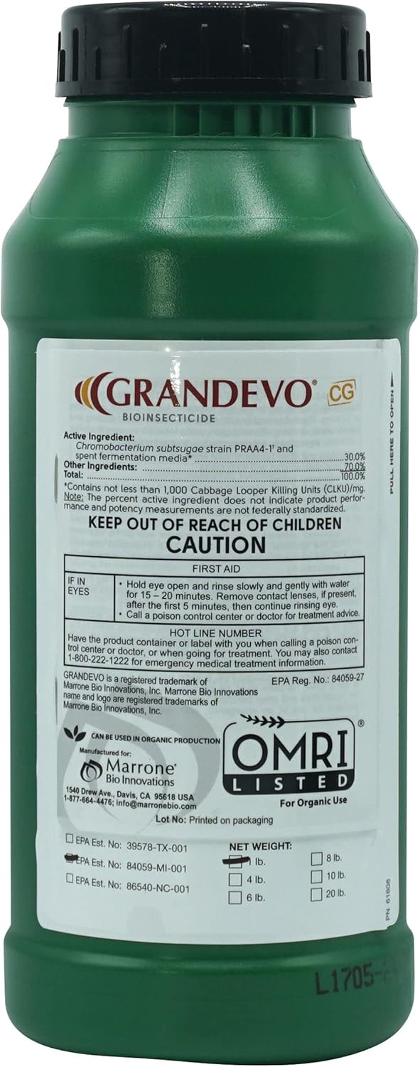 Grandevo CG Bioinsecticide, Insecticide for Mites, Aphids, Thrips, Whiteflies, Mealybugs, Spotted Wing Drosophila and More, on Grapes, Potato, Tomato, Strawberry, etc. (4, Pound)