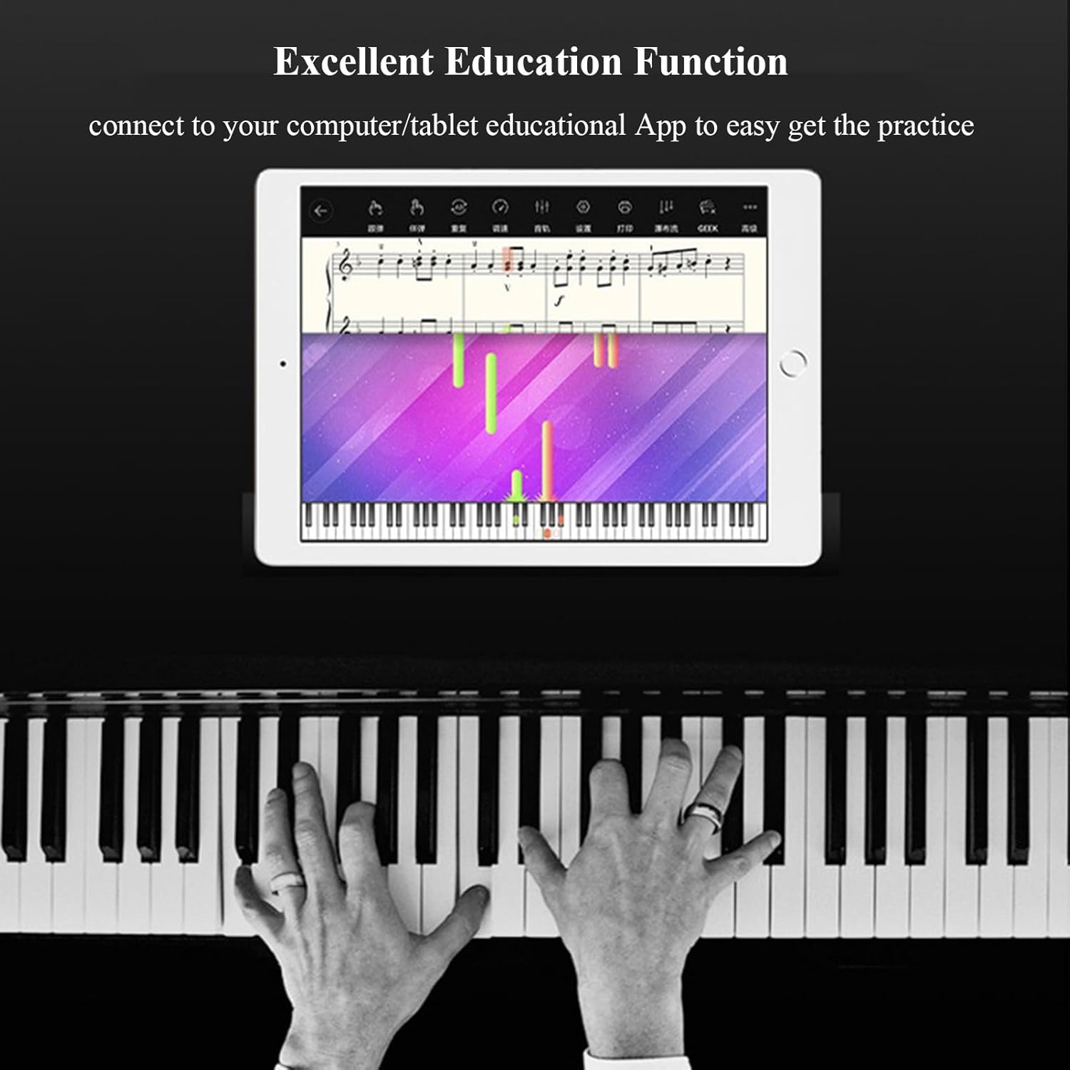 Piano Keyboard 88 Keys Full Size Electric Keyboard Piano With Velocity-Sensitive Key Portable Beginner Digital Piano With Stand, Three Pedal, Music Stand(Beige)