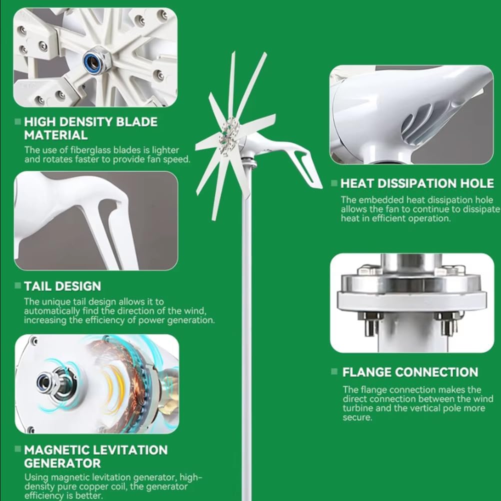 Wind Turbine 8000W DC 12V 24V 48V 220V Wind Turbine Generator, with 8 Blades Wind Turbine Kit with Controller for Boats, Terraces, Cabins Or Mobile Houses Charging,220V