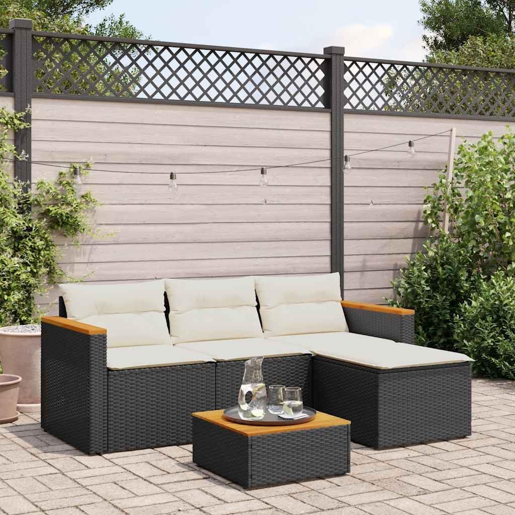 Garden Sofa Set Black Poly Rattan, Cream White Cushions, 3-Piece Outdoor Patio Furniture, Modular Design for Balcony, Terrace, Backyard